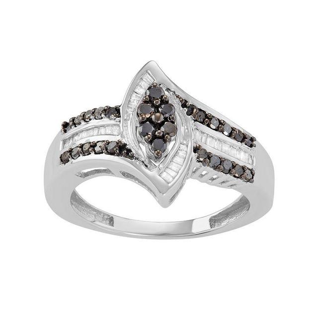 Sterling Silver 1/2 Carat T.W. Black & White Diamond Marquise Ring, Womens, Size: 6 Product Image