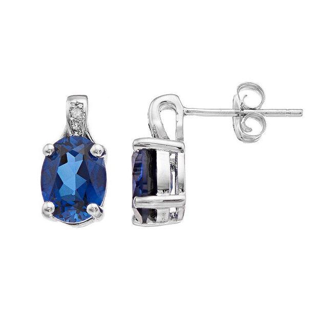 Gemminded Sterling Silver Lab-Created Sapphire & Diamond Accent Oval Stud Earrings, Womens, Blue Product Image