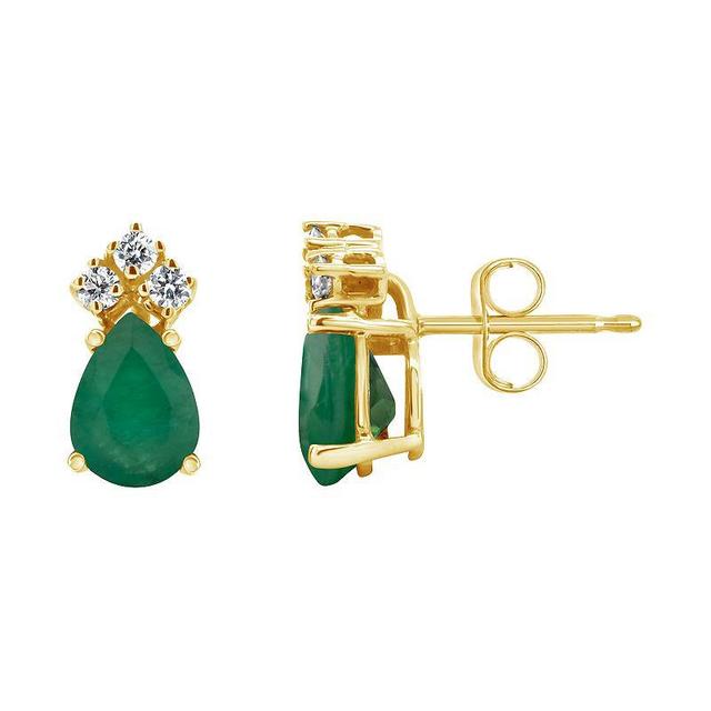 Celebration Gems 14K Yellow Gold 7x5 Pear-Shaped Emerald & 1/8 Carat T.W. Diamond Earrings, Womens, 14k Gold Product Image