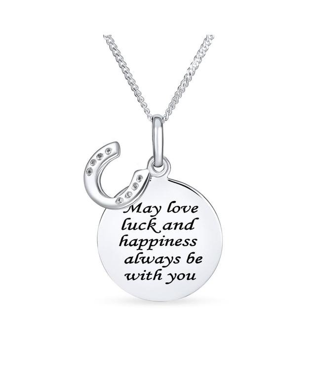 Bling Jewelry Round Disc Equestrian Inspirational Saying Quote Cz Horseshoe Pendant Necklace Western Jewelry For Women .925 Sterling Silver - Silver b Product Image