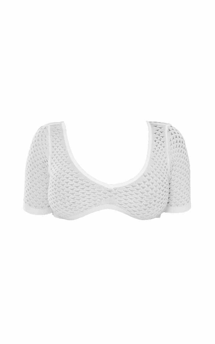 Shape White Crochet Knit Cropped T Shirt Product Image