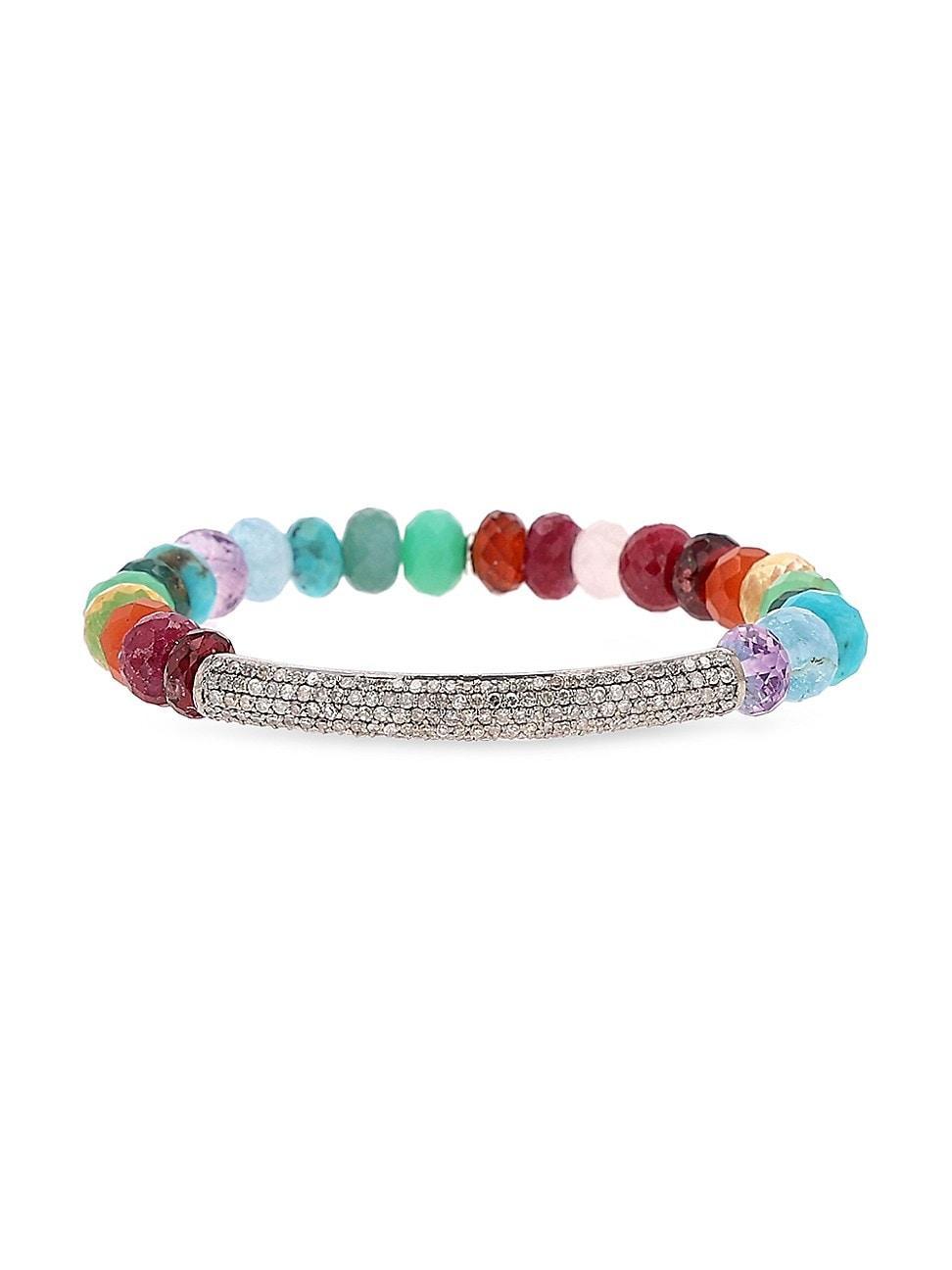 Womens Sterling Silver & Multi-Gemstone Beaded Stretch Bracelet Product Image