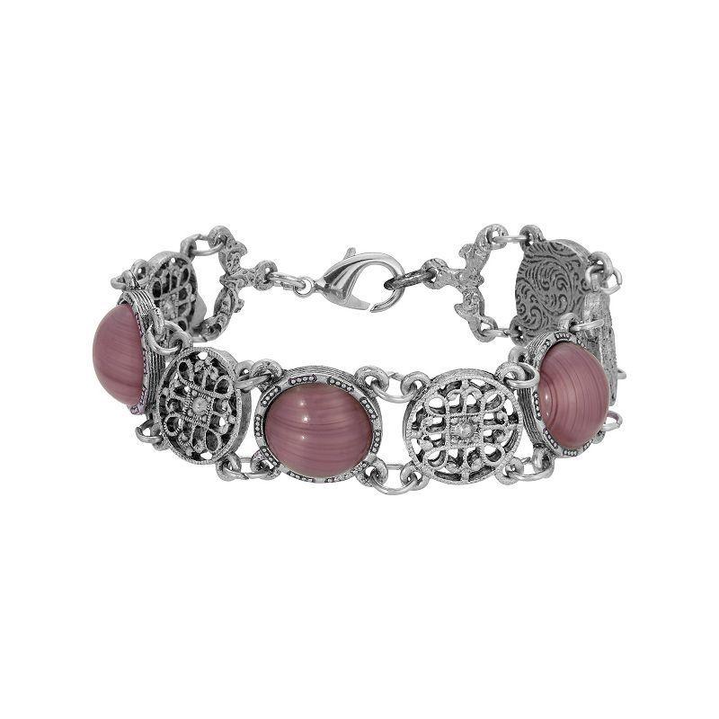 1928 Silver Tone Round Multi-Loop Filigree Bracelet, Womens, Pink Product Image