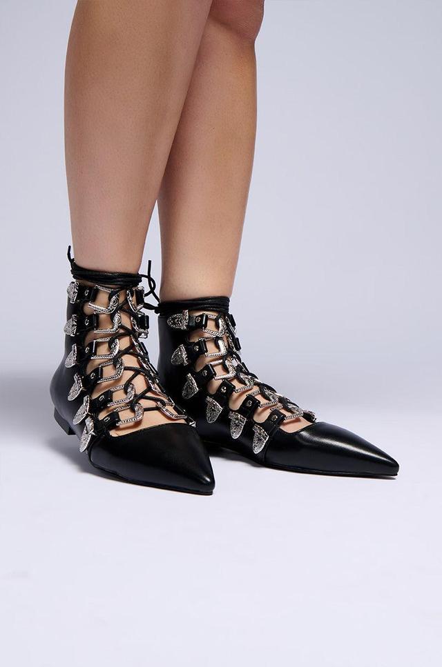 AZALEA WANG MATSON BLACK LACE UP BUCKLE FLAT Product Image