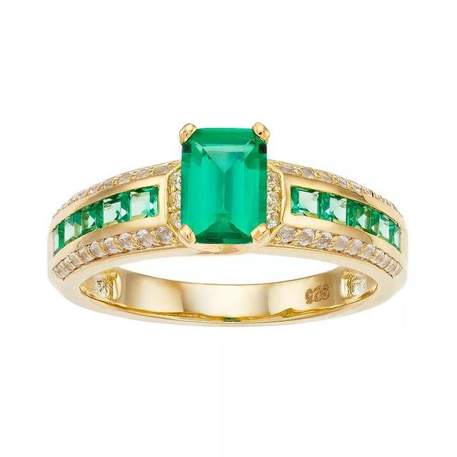 14K Gold Over Silver Lab Created Emerald Lab Created White Sapphire Ring, Womens Green Product Image