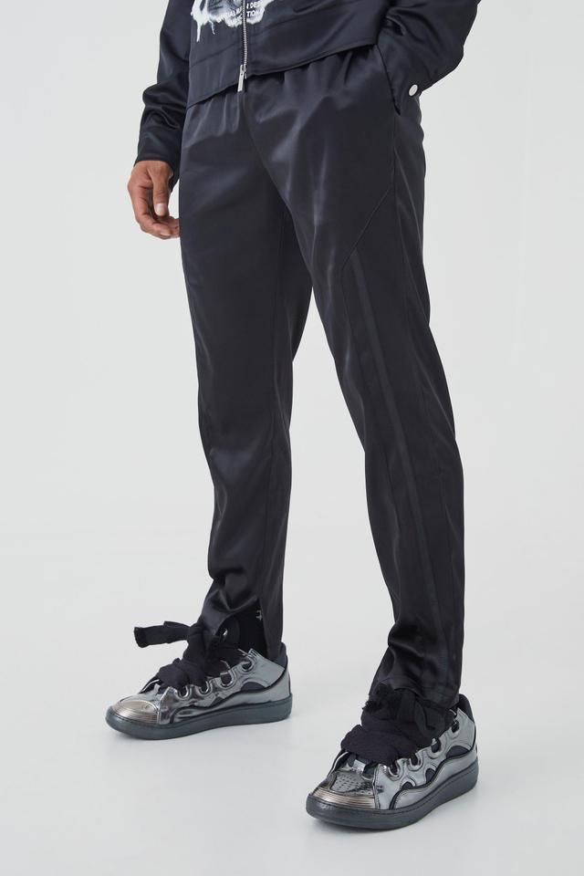 Slim Fit Satin Split Hem Tape Pants | boohooMAN USA Product Image