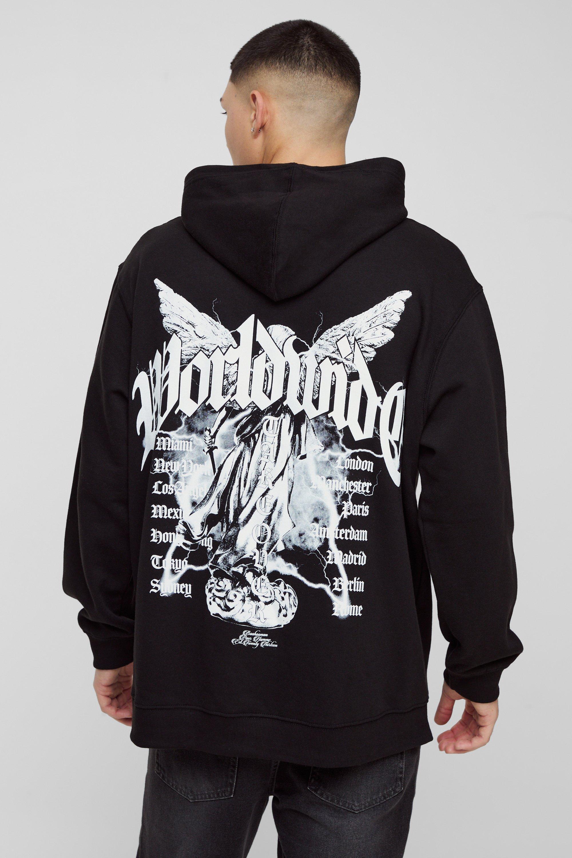 Oversized Washed Large Scale Renaissance Graphic Hoodie | boohooMAN USA Product Image