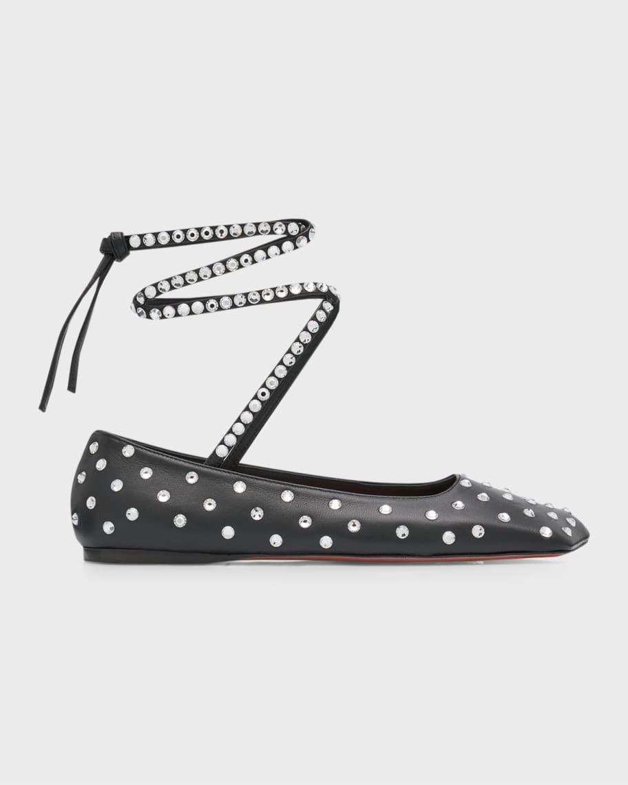 Ane Crystal Studded Ankle-Wrap Ballerina Flats Product Image