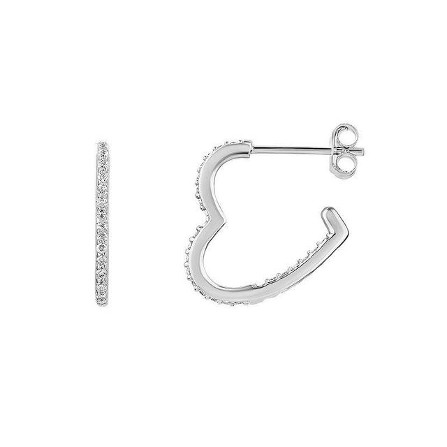 PRIMROSE Sterling Silver Cubic Zirconia Heart Shaped C-Hoop Earrings, Womens Product Image