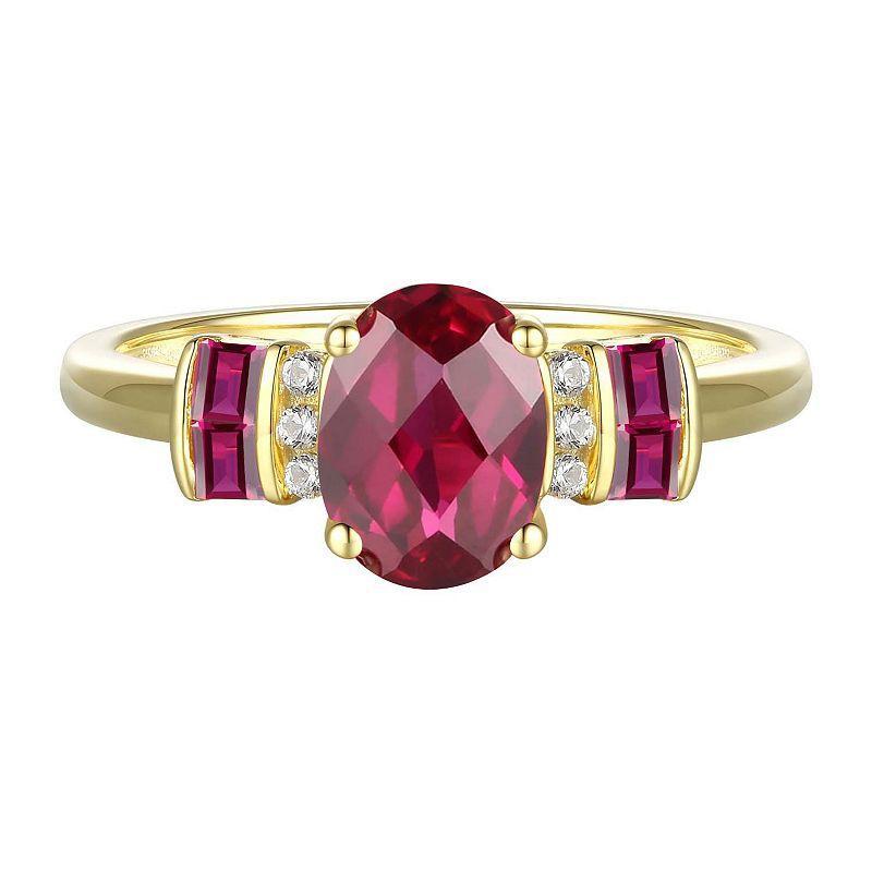 14k Gold Over Silver Lab-Created Ruby & Lab-Created White Sapphire Ring, Womens Gold Tone Product Image