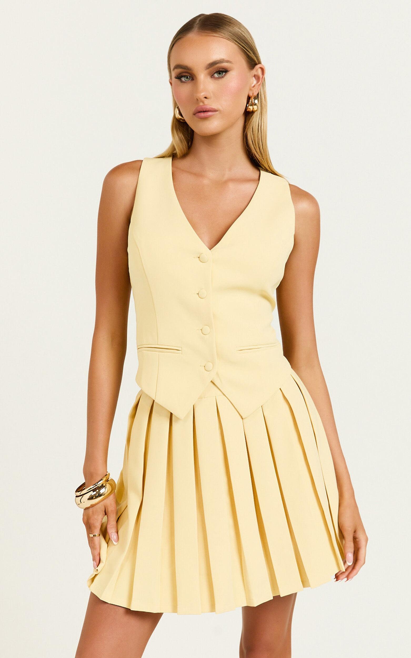 Harlee Vest - Fitted V Neck Tailored Vest Top in Lemon Product Image