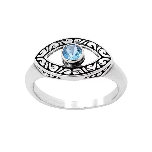 Main and Sterling Oxidized Sterling Silver Blue Topaz Guardian Eye Ring, Womens Product Image