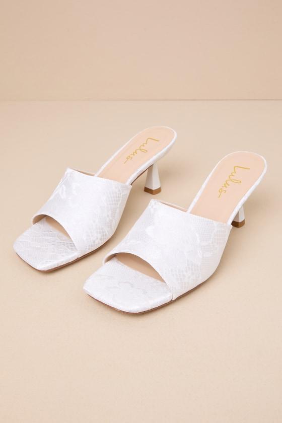 Maeler White Lace High Heel Slide Sandals product image