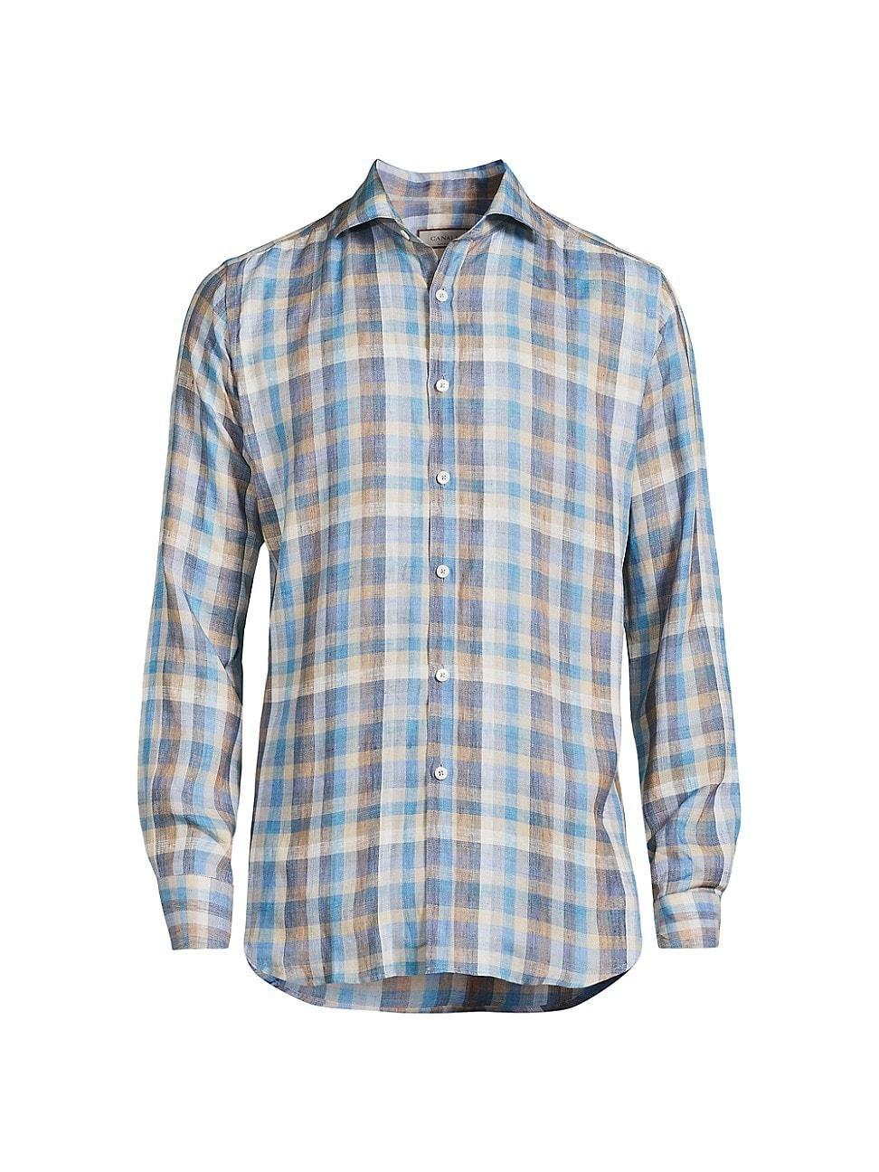 Mens Linen Check Casual Button-Down Shirt Product Image