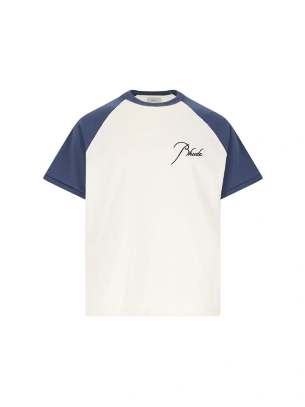 Logo-embroidered Raglan T-shirt In White Midnight Blue Product Image