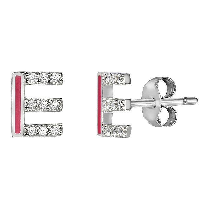 PRIMROSE Sterling Silver Cubic Zirconia Initial Stud Earrings, Womens, Pink J Product Image