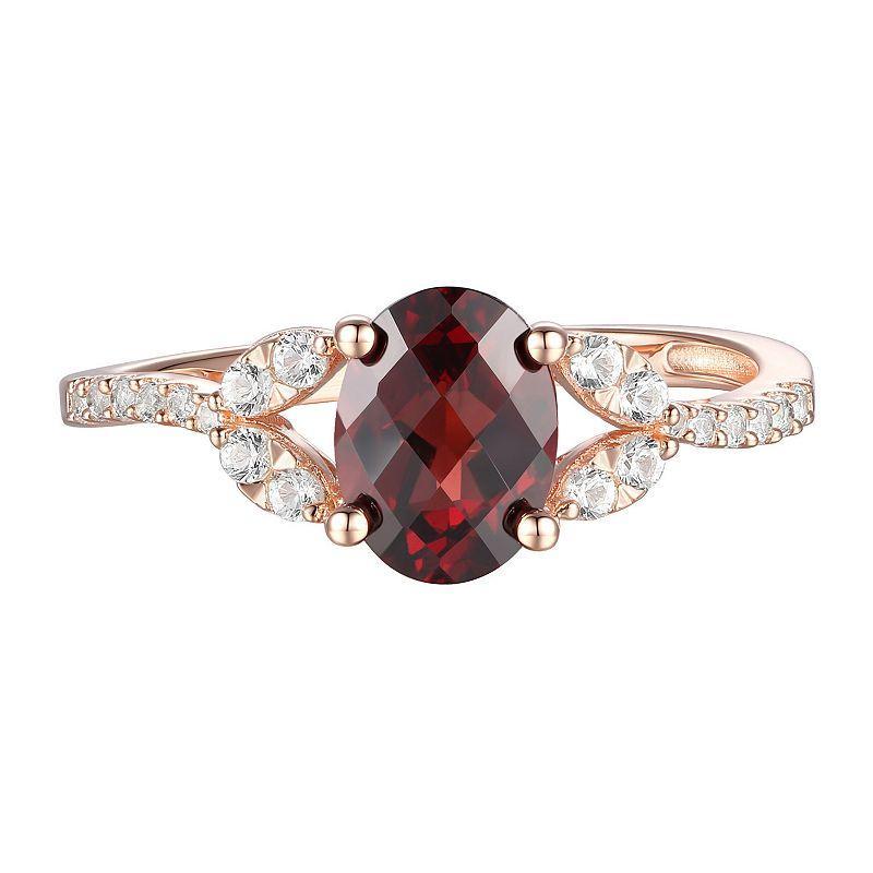 14k Rose Gold Over Silver Garnet & Lab-Created White Sapphire Ring, Womens Product Image