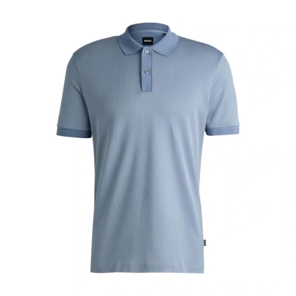 HUGO BOSS Structured-cotton Polo Shirt With Solid Trims In Light Blue Product Image