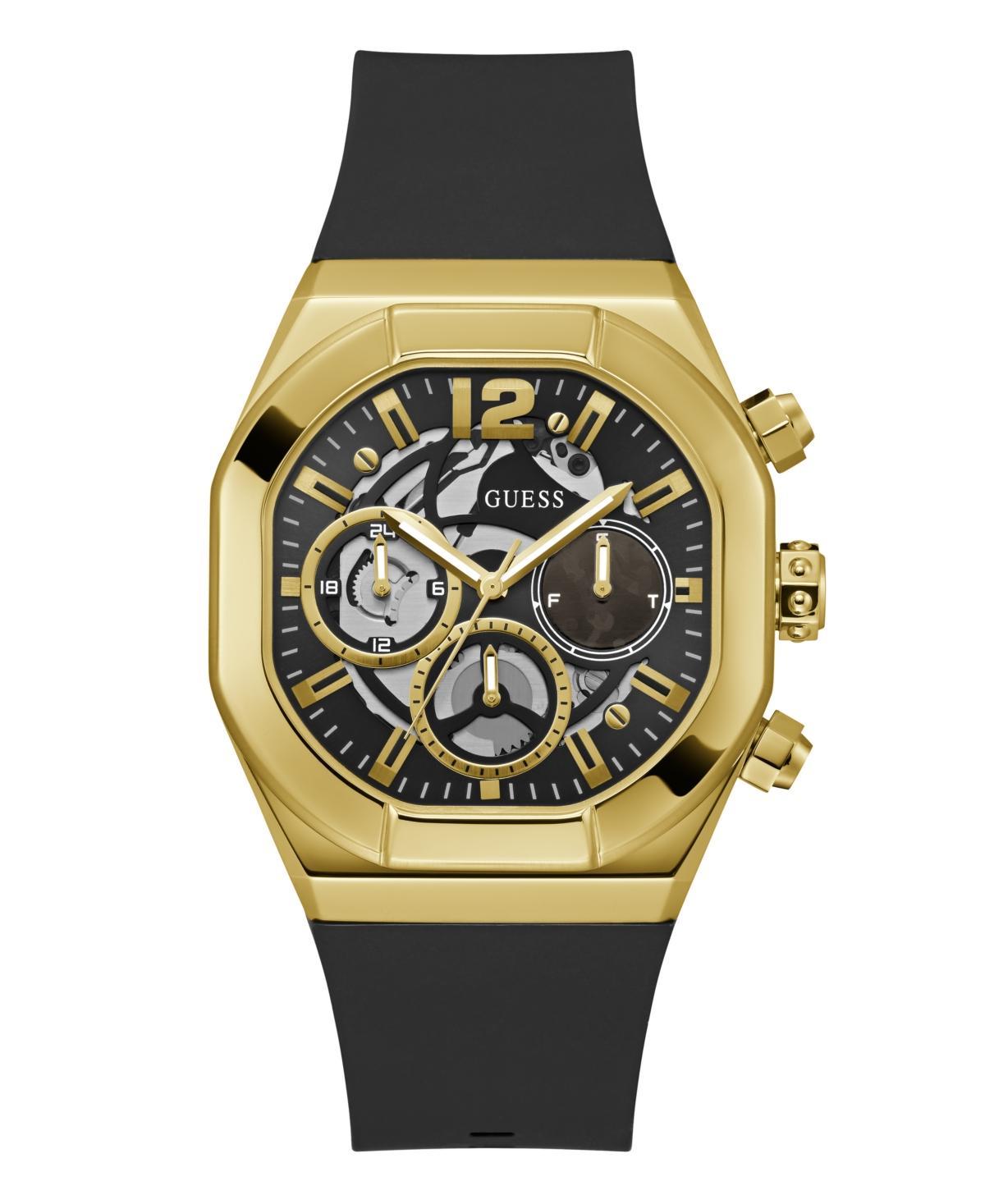 Guess Mens Multi-Function Black Silicone Watch, 42mm - Black Product Image