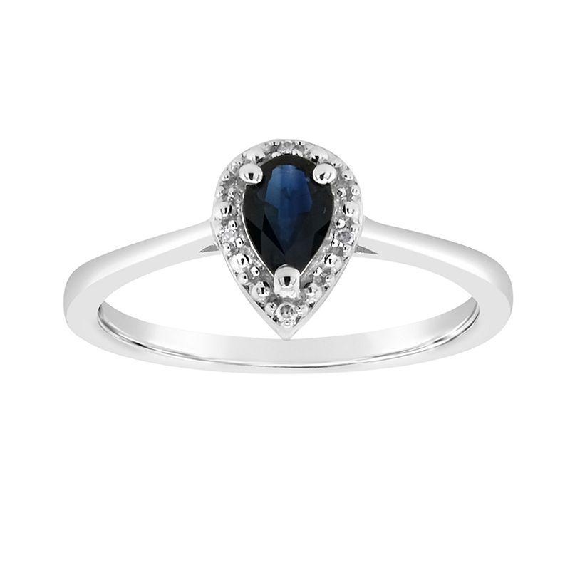 Celebration Gems Sterling Silver Pear-Shaped Genuine Sapphire Diamond Accent Frame Ring, Womens Blue Product Image