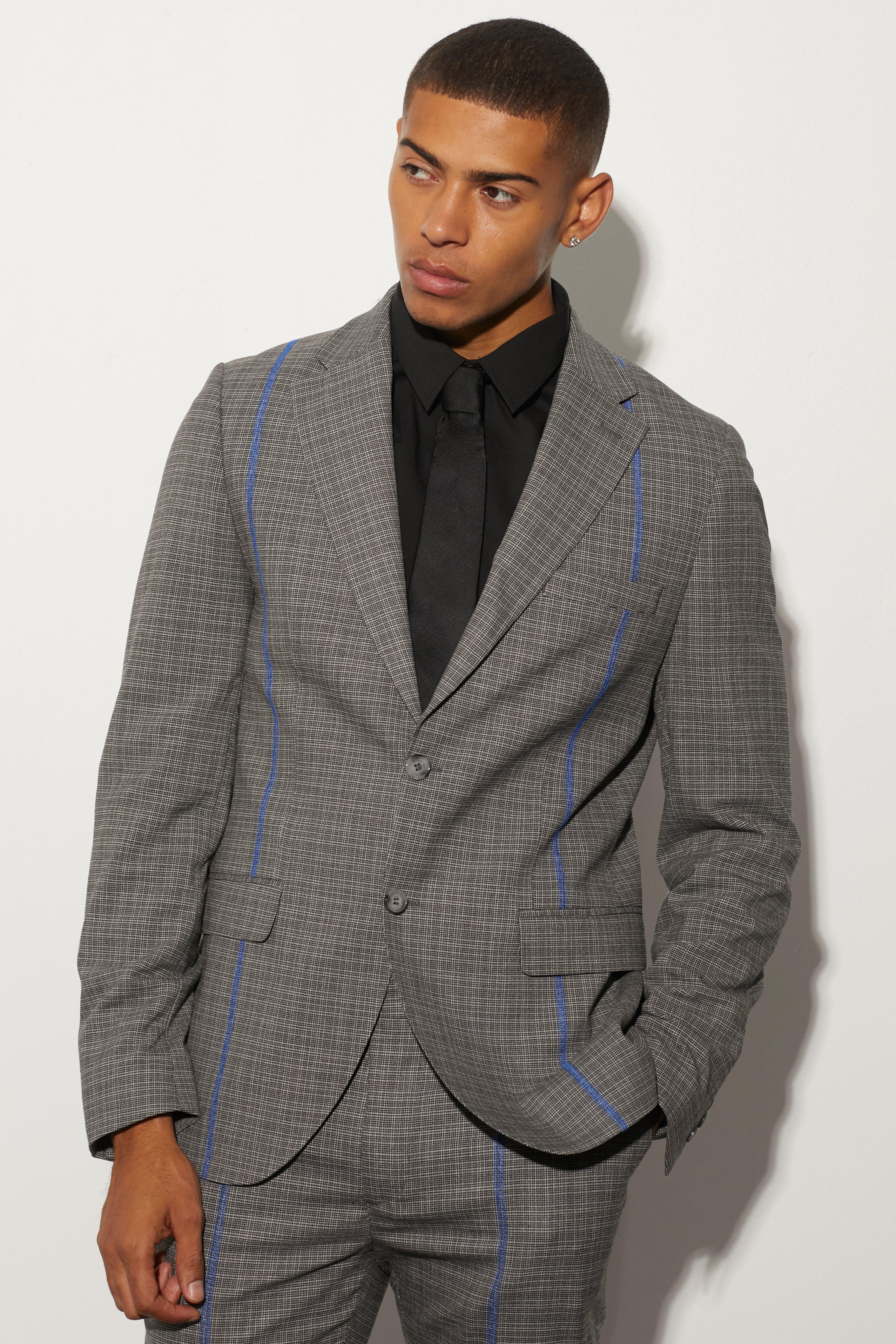 Slim Fit Check Contrast Stitch Suit Jacket | boohooMAN USA Product Image