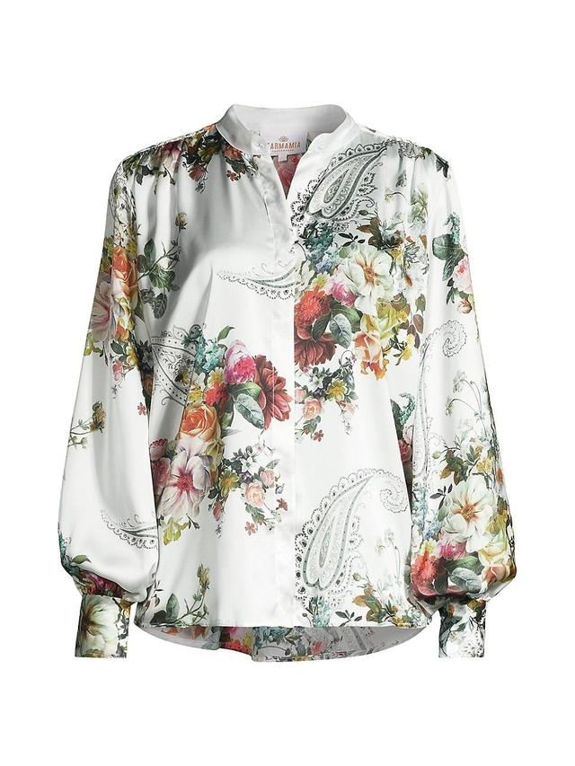 Womens Cornelia Balloon-Sleeve Satin Shirt Product Image