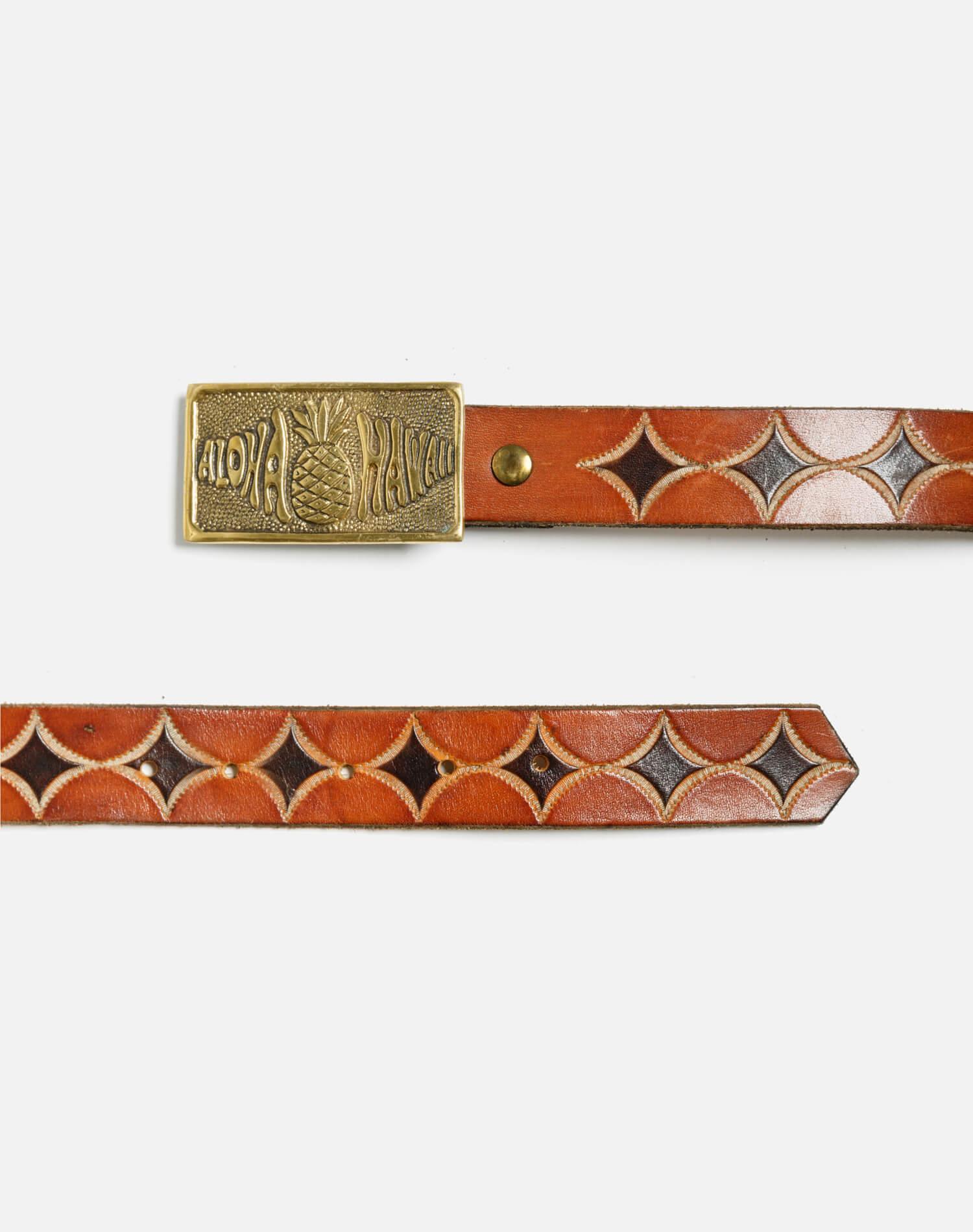 70s Aloha Brass Buckle on Embossed Belt Female Product Image