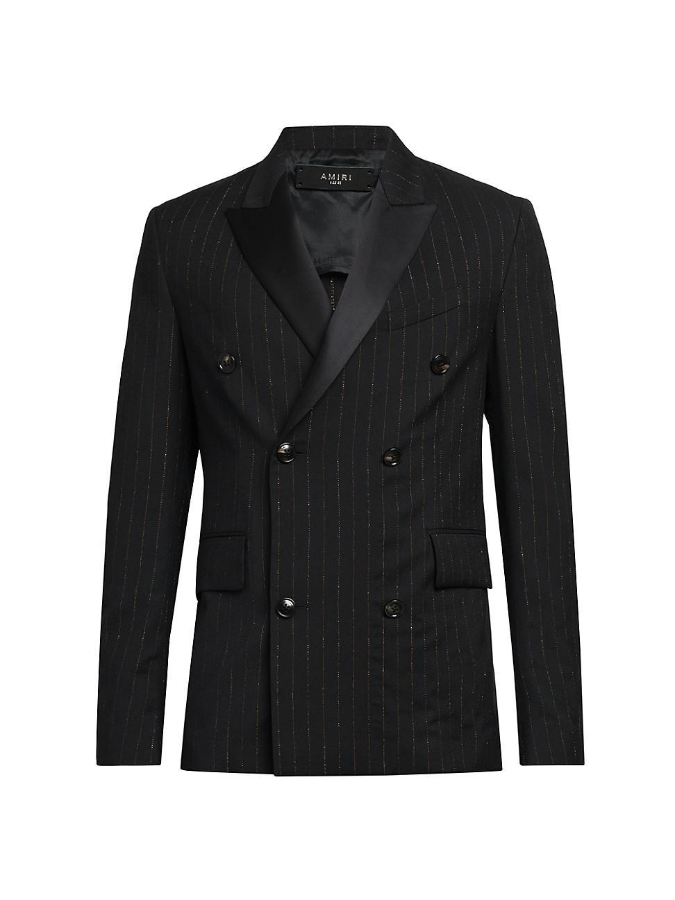 Mens Pinstriped Double-Breasted Wool-Blend Blazer Product Image