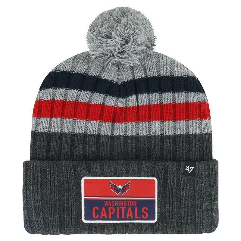 Mens 47 Gray Washington Capitals Stack Patch Cuffed Knit Hat with Pom Product Image