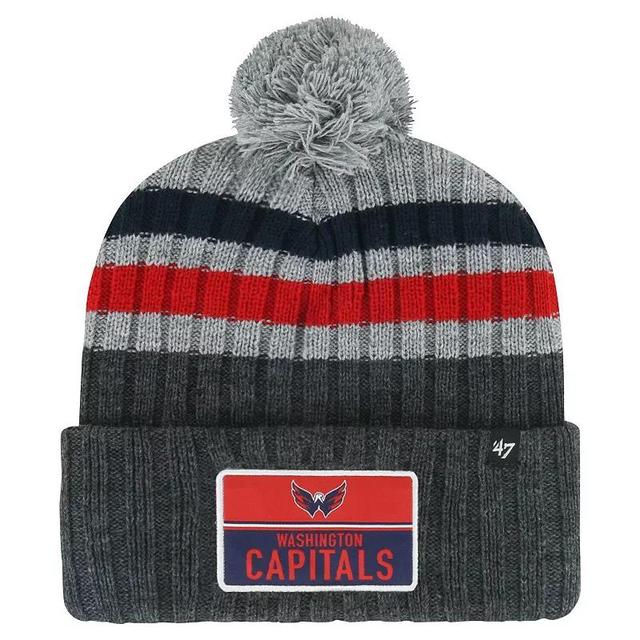 Mens 47 Gray Washington Capitals Stack Patch Cuffed Knit Hat with Pom Product Image