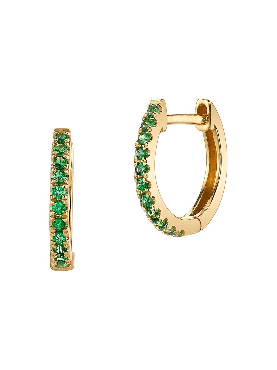 Womens 18K Yellow Gold & Tsavorite Huggie Hoop Earrings Product Image