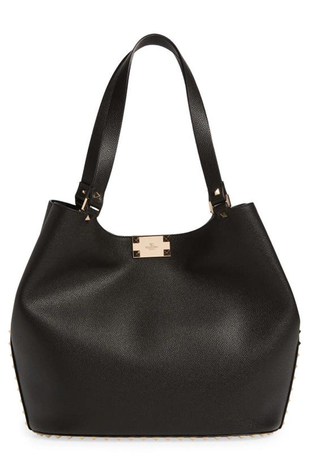 Rockstud Leather Tote In Black Product Image