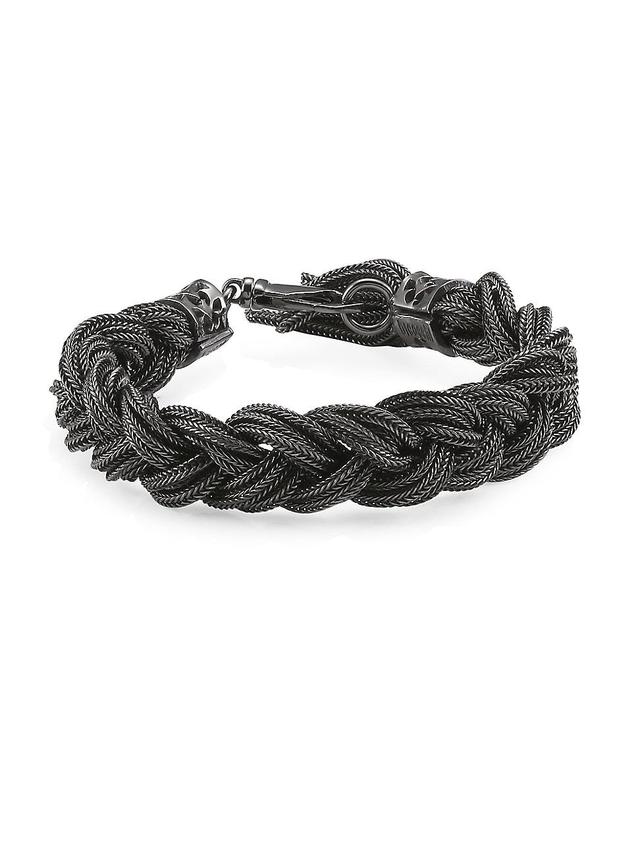 Mens Wide Rhodium-Plated Sterling Silver Braided Bracelet Product Image