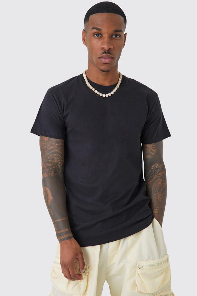 Mens Black Basic Crew Neck T-shirt, Black Product Image