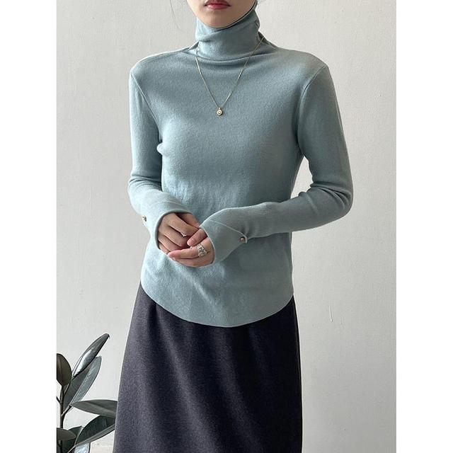 Long-Sleeve Turtleneck Knit Top Product Image