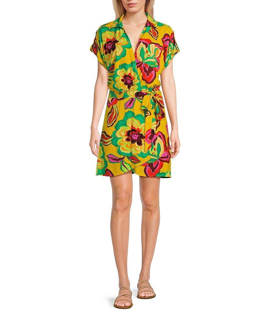 GB Floral Printed Tab Sleeve Wrap Dress Product Image