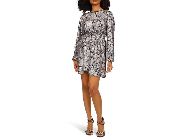 MICHAEL Michael Kors Petite Foil Paisley Long Sleeve Flounce Dress Women's Clothing Product Image