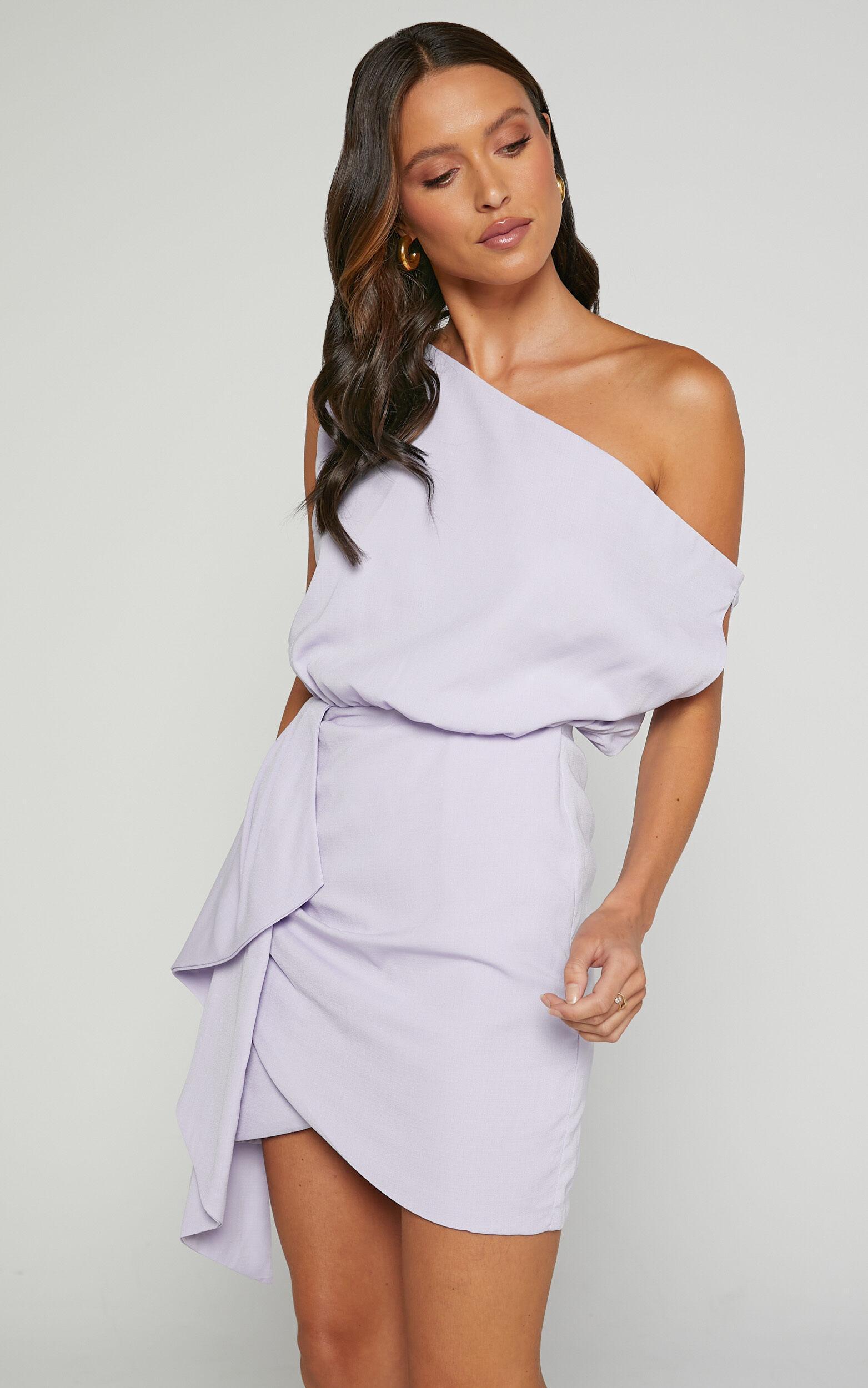 Niana Mini Dress - Drape One Shoulder Dress in Lilac Product Image