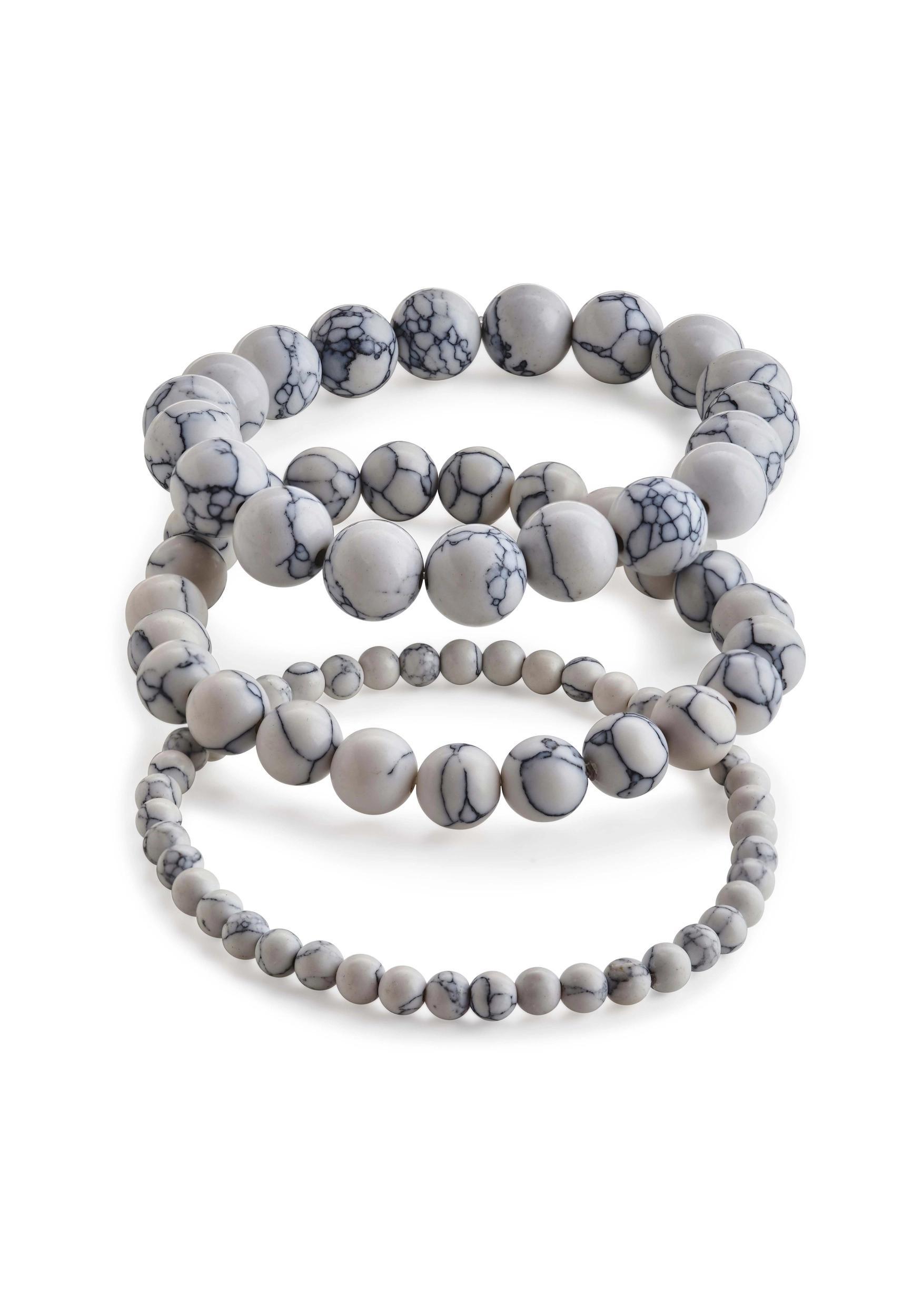 White Howlite Beaded Stretch Bracelet Set Product Image