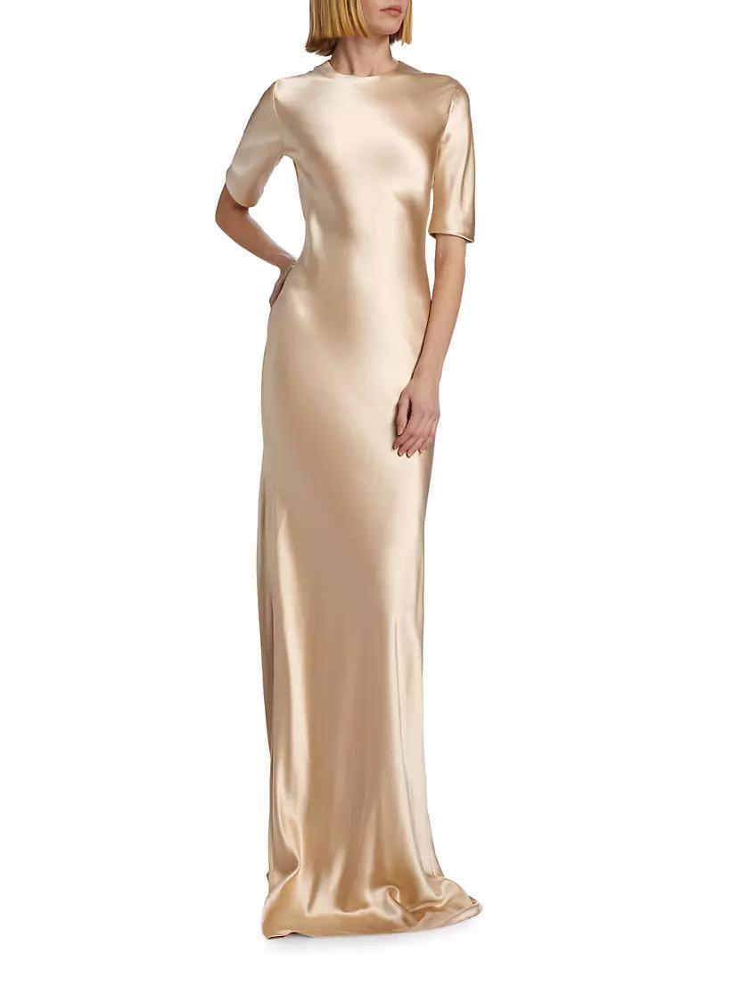 Short-Sleeve Silk Charmeuse Gown Product Image