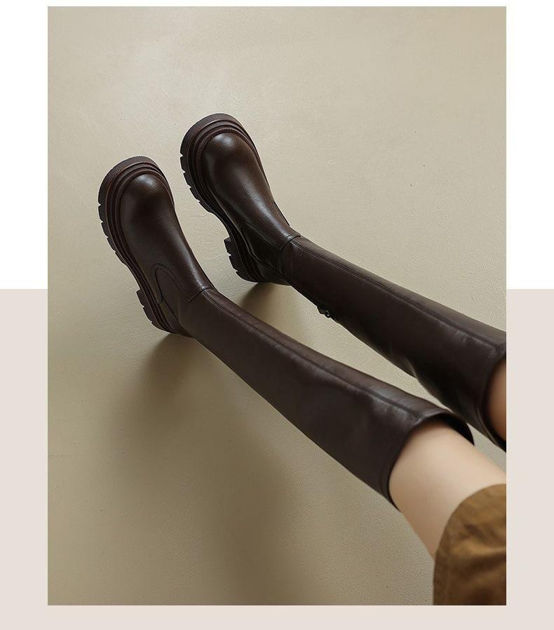 Faux Leather Platform Over-The-Knee Boots Product Image