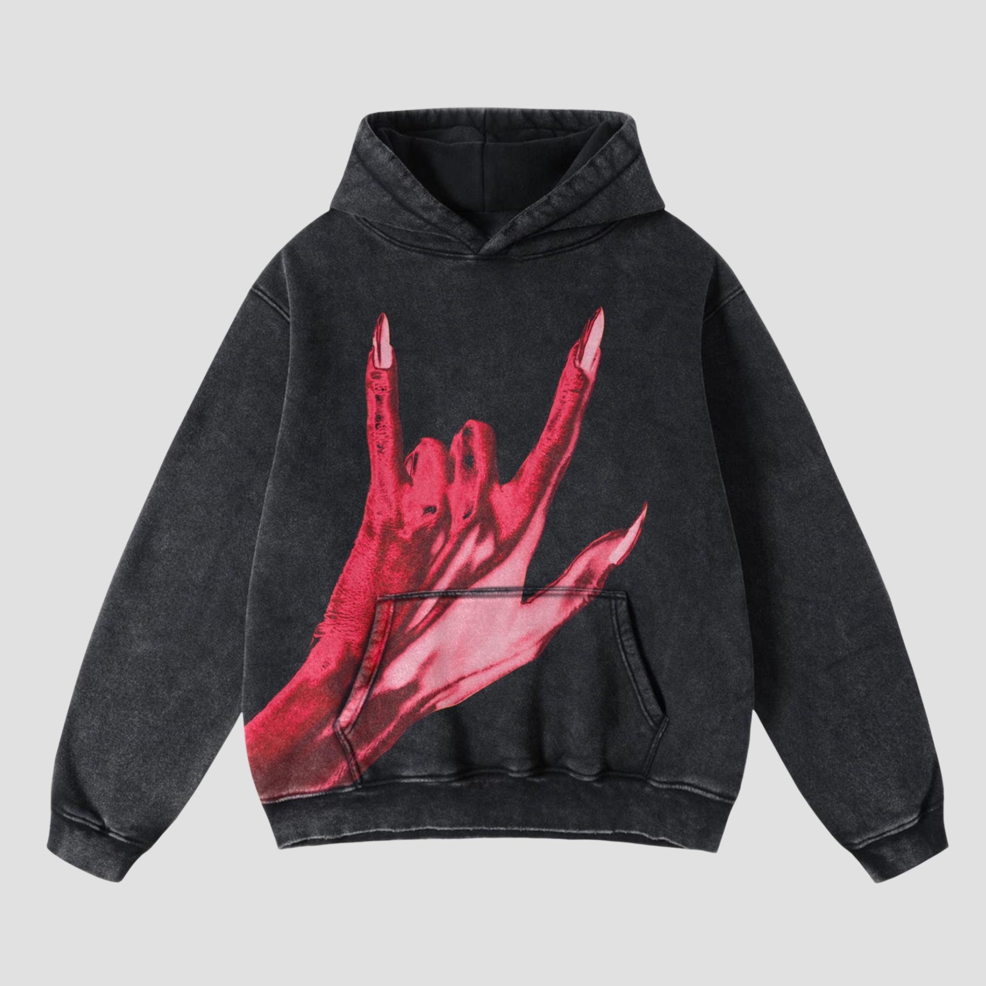 Sopula Men's Pink Devil's Hand Hooded Sweatshirt Product Image