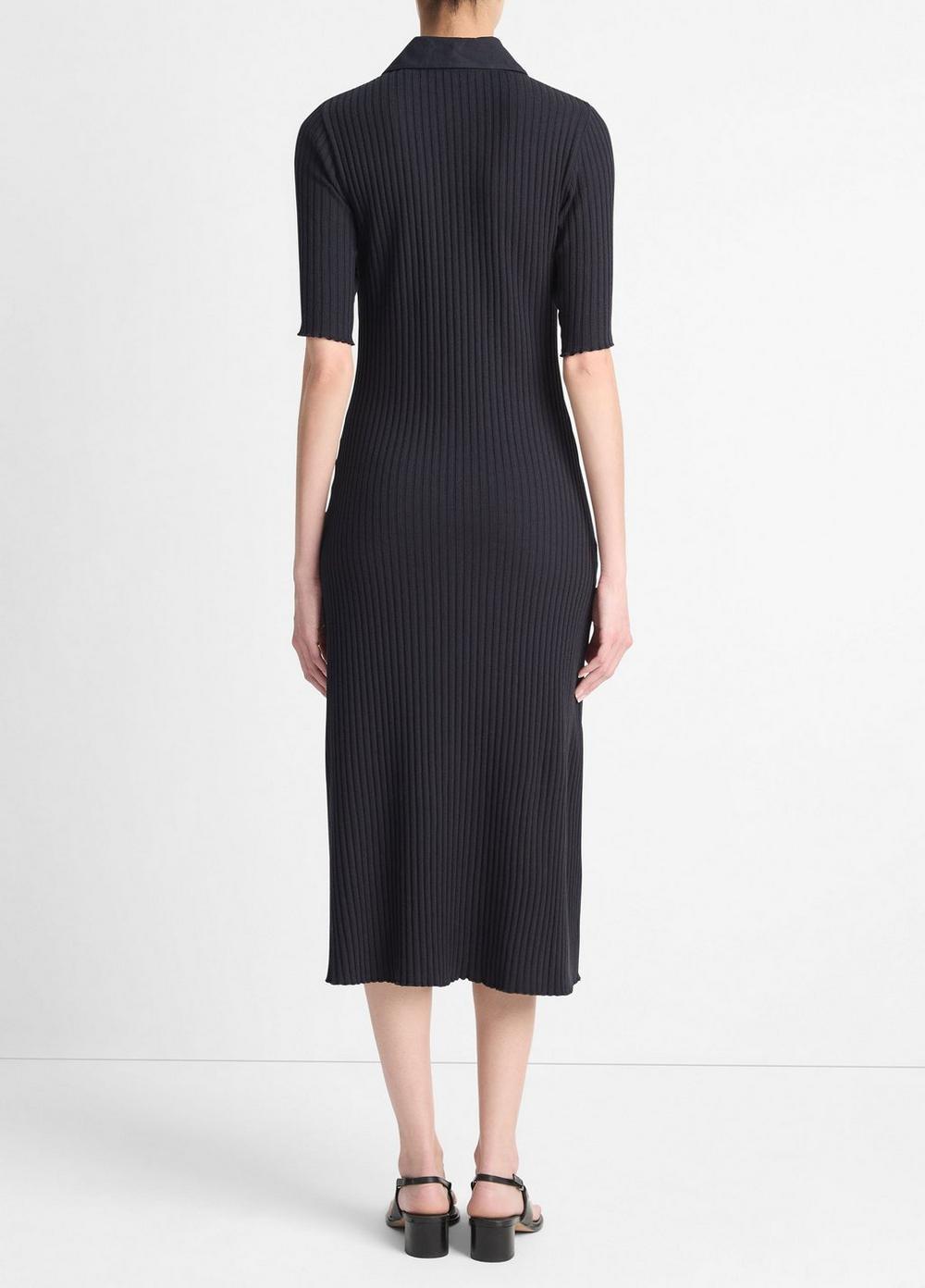 Ribbed Cotton-Blend Polo Dress Product Image