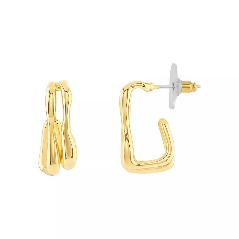 Emberly Polished Double Square Open Hoop Earrings, Womens, Yellow Product Image