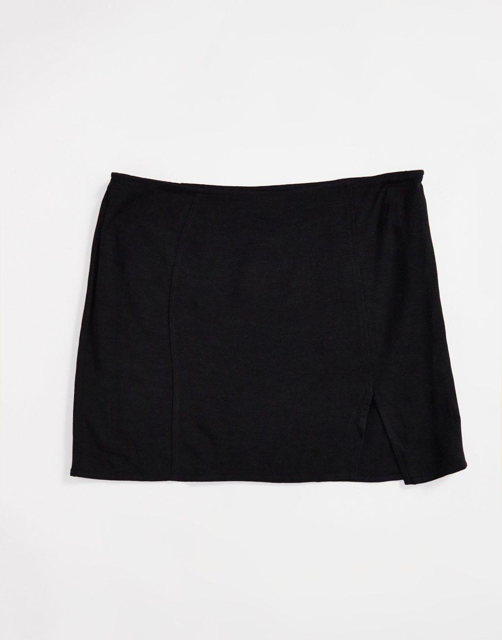 ASOS DESIGN linen blend split hem fitted mini skirt in black - part of a set Product Image