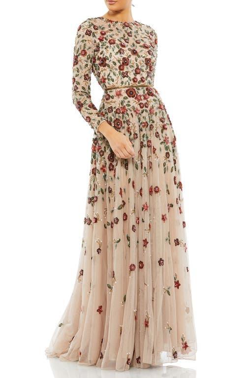 Mac Duggal Floral Sequin Long Sleeve A-Line Gown Product Image