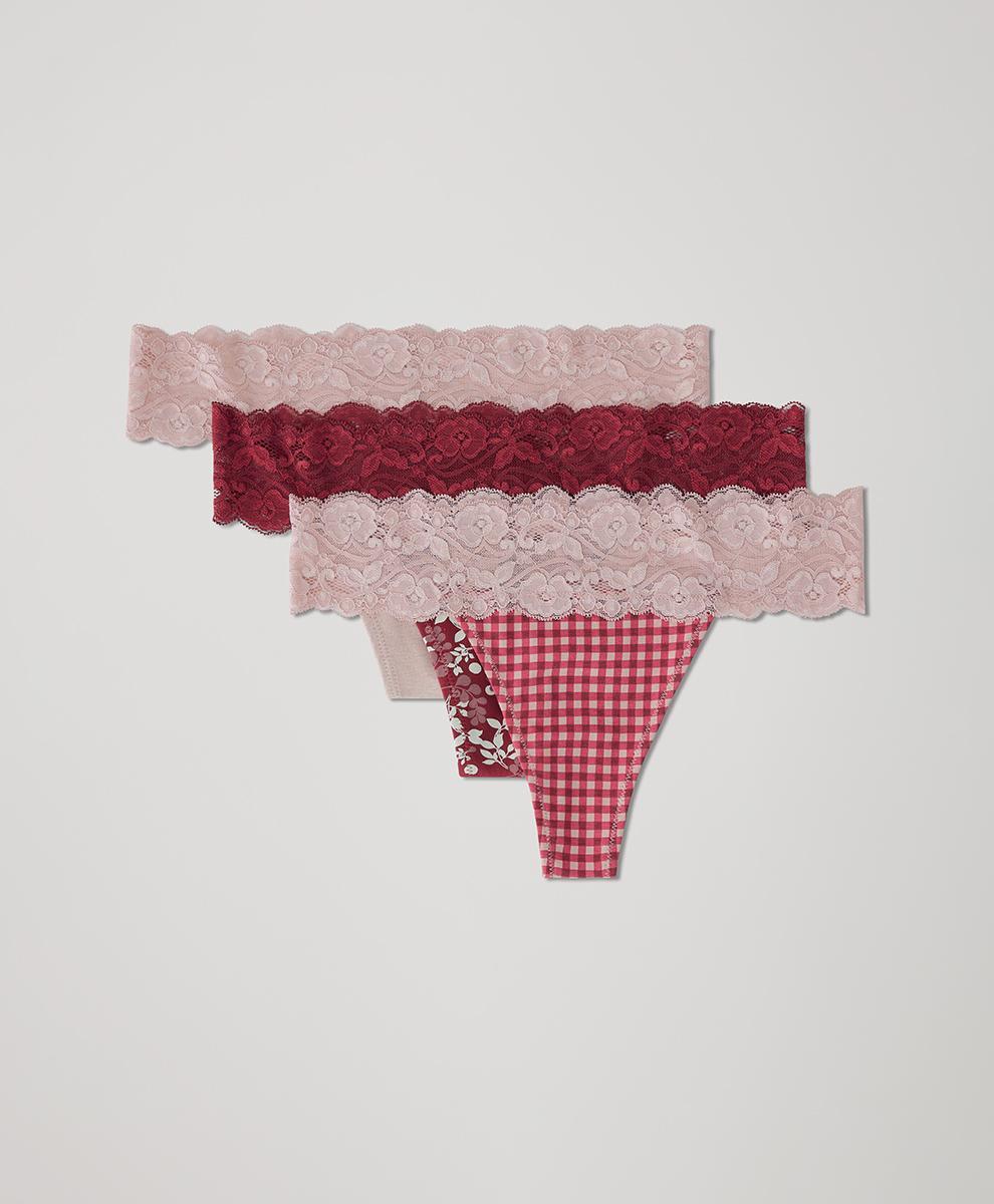 Womens Lace Waist Thong 3-Pack L Product Image