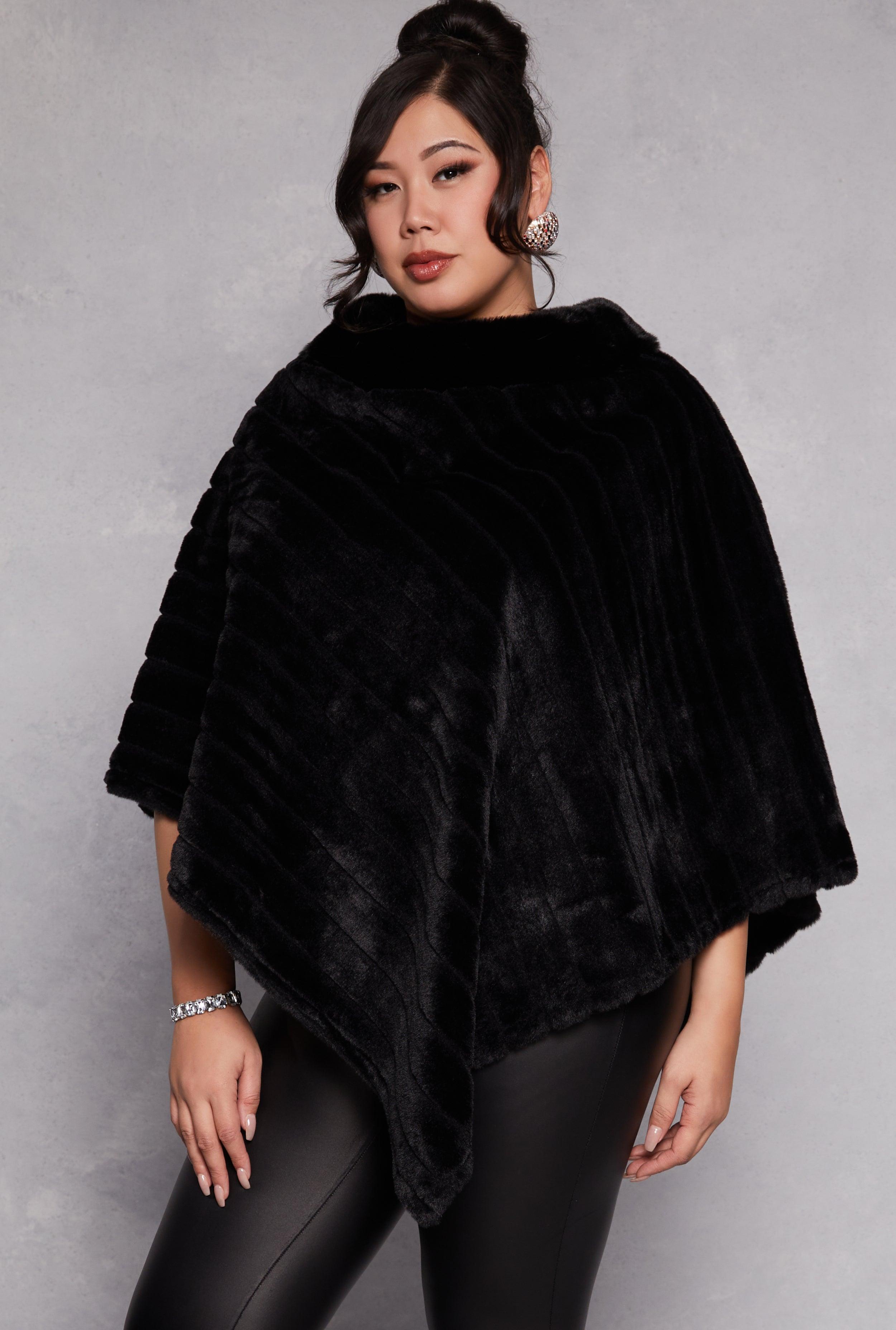 Faux Fur Funnel Neck Poncho Female Product Image