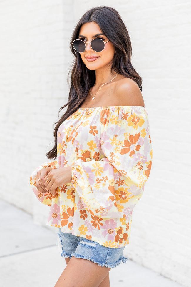 Find My Way Yellow Multi Floral Off The Shoulder Blouse FINAL SALE Product Image