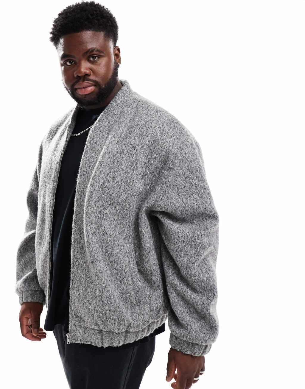 ASOS DESIGN oversized wool look bomber jacket in gray Product Image